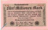 Weimarer Republik - Inflation 5 Mio. Mk. Reichsbanknote , 5 Million Mark Schein in kfr. DEU-117 b , Ros.104 , P.105 -