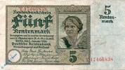 Rentenbank DE 5 Mk. Rentenbankschein , 5 Mark Banknote gbr , DEU-209.b, Ros.164, P.169 , von 1926 -