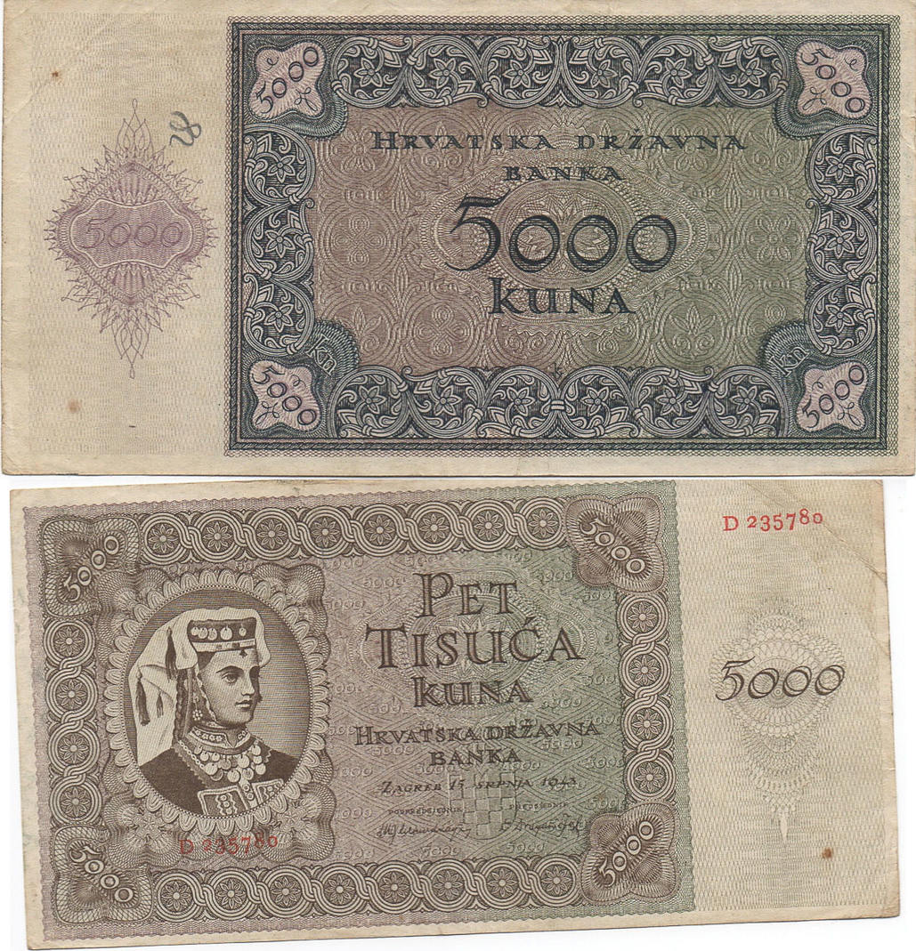 AU-UNC 1943 P14a Croatia 5000 Kuna 