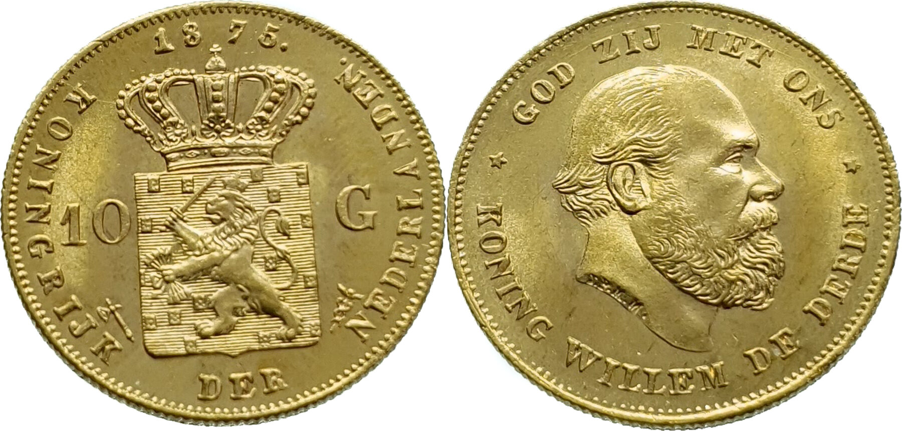 Nederland 10 Gulden 1875 Willem III - Gold UNC (Uncirculated) | MA-Shops