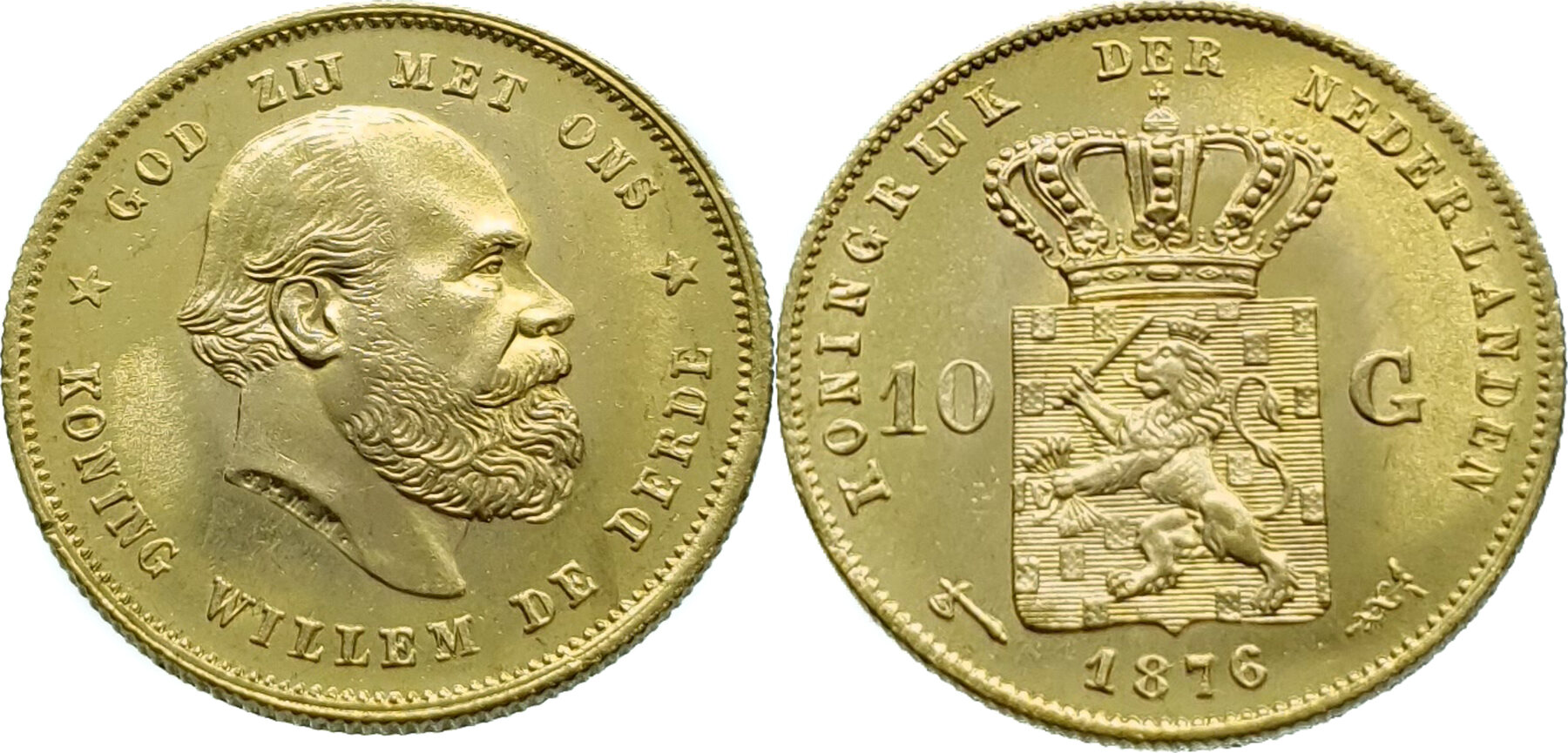 Nederland 10 Gulden 1876 Willem III - Gold UNC (Uncirculated) | MA-Shops