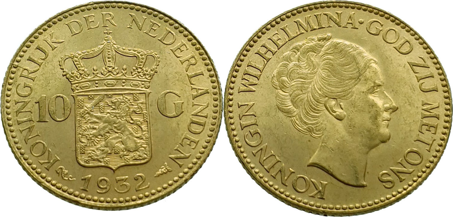 Nederland 10 Gulden 1932 Wilhelmina - Gold UNC (Uncirculated) | MA-Shops