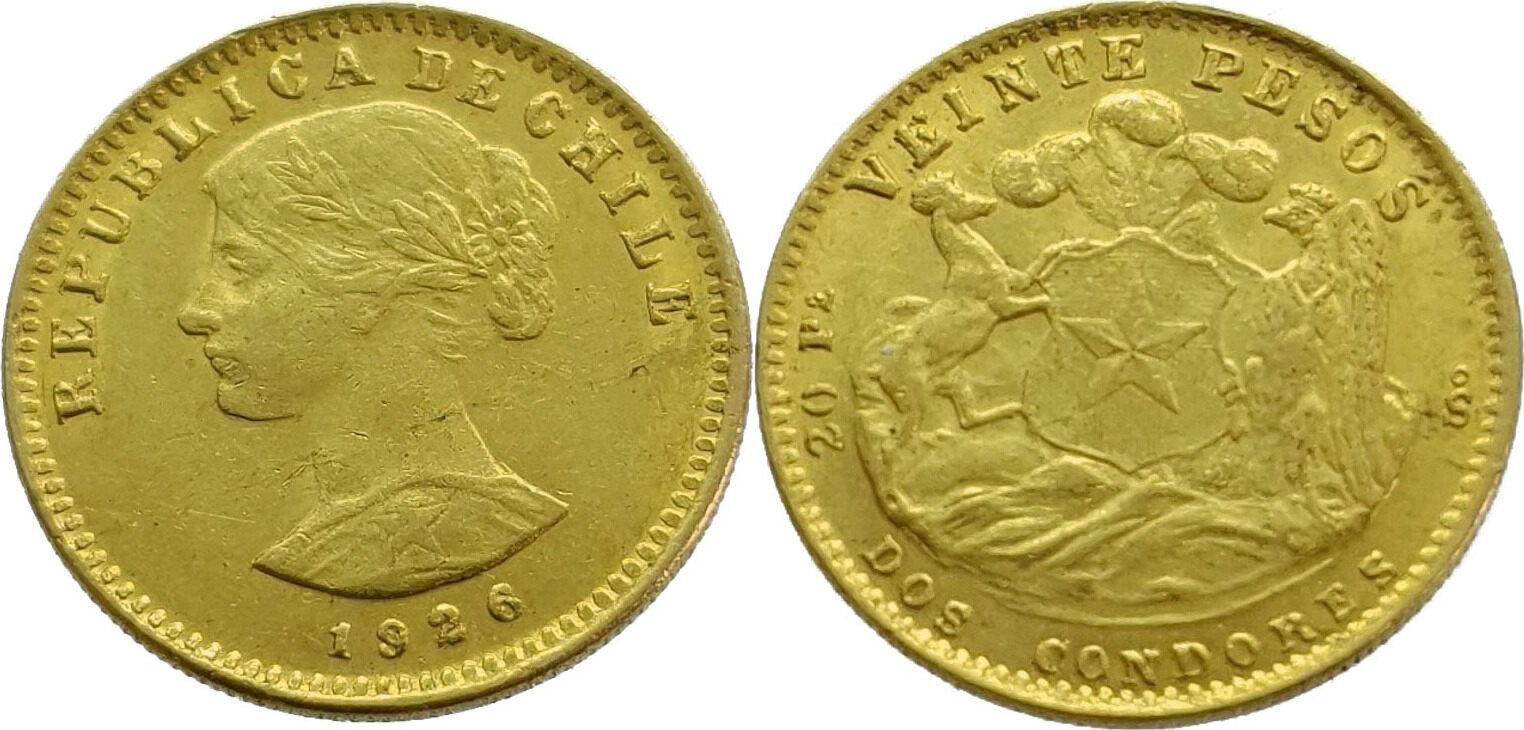 Chile 20 Pesos 1926 Gold Extremely Fine | MA-Shops