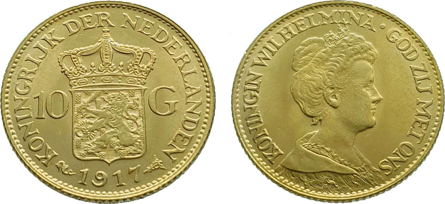 Nederland 10 Gulden 1917 Wilhelmina - Gold UNC (Uncirculated) | MA-Shops