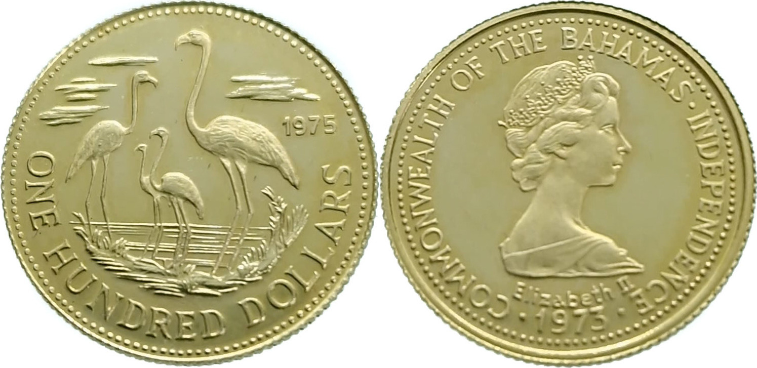 Bahamas 100 Dollars 1975 Independence - Elizabeth II - Gold UNC ...