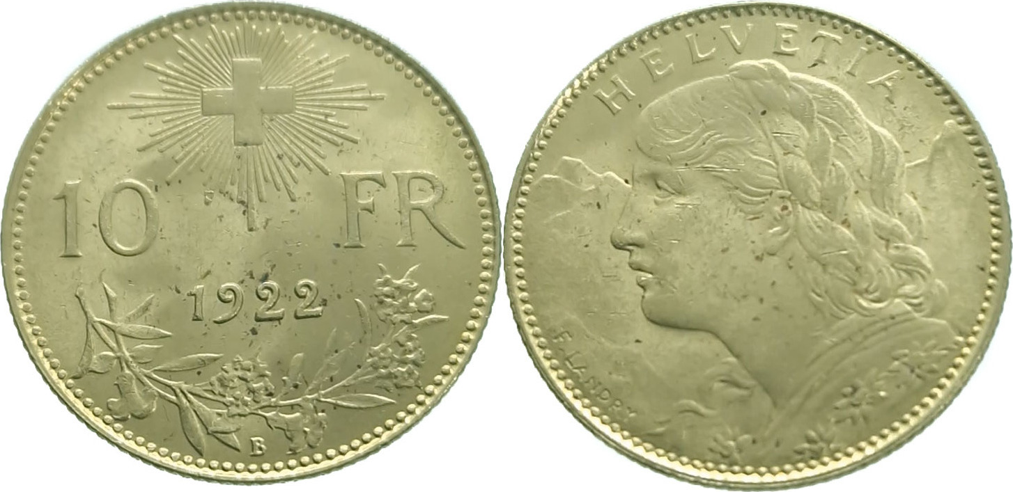 Switzerland 10 Francs 1922 Gold Extremely Fine | MA-Shops