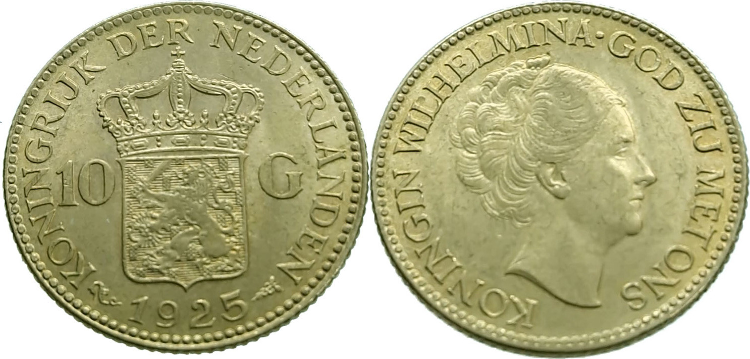 Nederland 10 Gulden 1925-B Wilhelmina - Gold UNC (Uncirculated) | MA-Shops