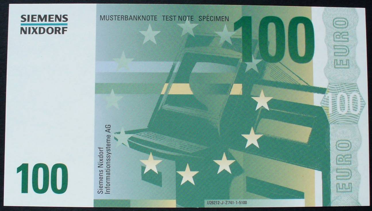 Deutschland 100 Euro Siemens Nixdorf / Musterbanknote BU (MS65-70) |  MA-Shops, image size:1295x734