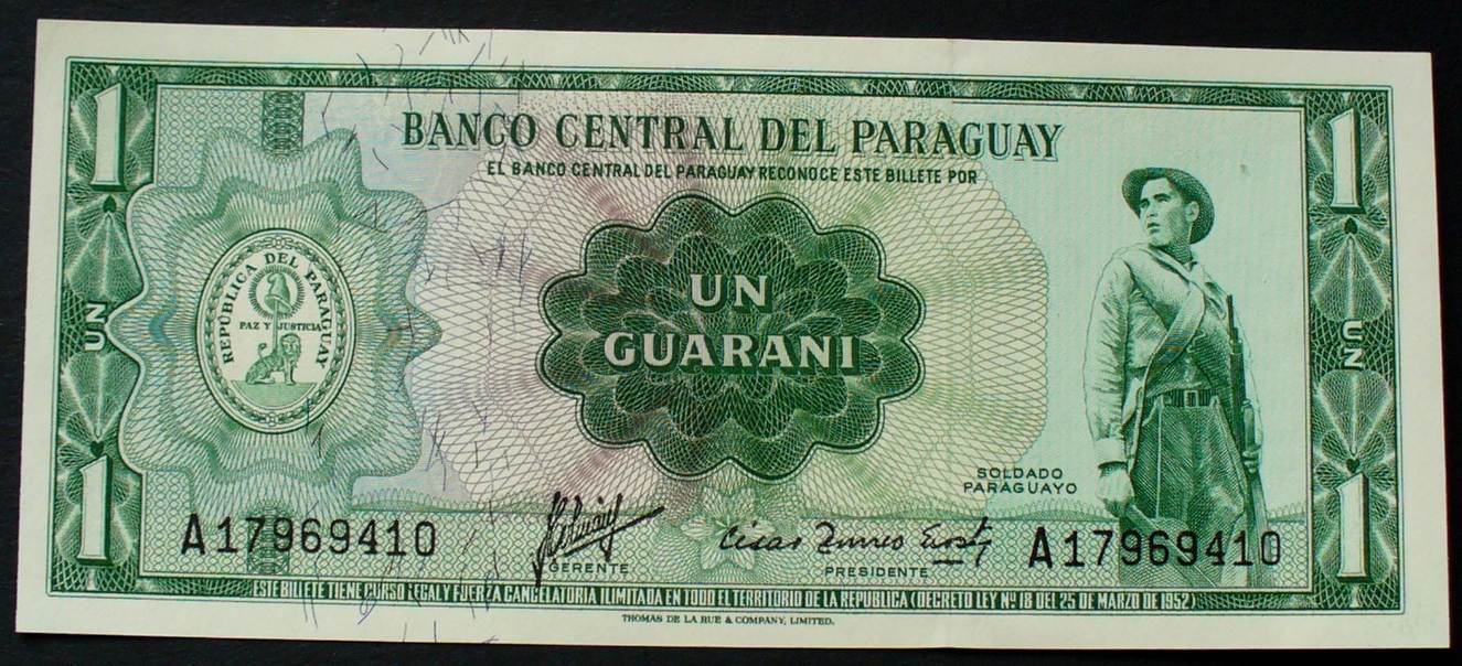 Paraguay 1 Guarani L1952 P-193a Banknotes UNC 1963 