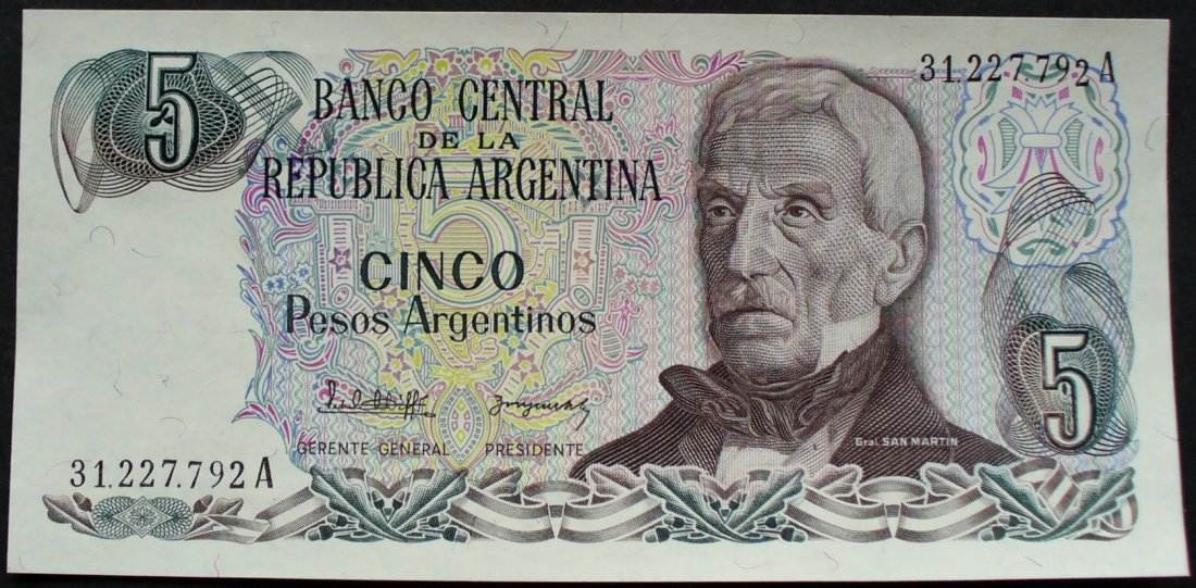 1983-84 P-312  Banknotes  UNC Argentina 5 Pesos ND 