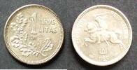 Litauen 1 Litas S.6 / 500er Silber / 2,7g / Reiter - Eichenzweig -