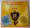 Österreich 36,60 Schilling KMS 2000 im Original-Folder mit 20 Schilling 150 Jahre österr. Briefmarke -