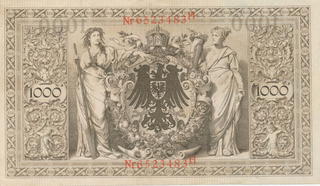 Reichsbanknote 1000 Mark 1910 Rotes Siegel Wert Deutsches Reich, Kaiserreich, 1000 Mark 1910 Ro.45c, KN 7 stellig