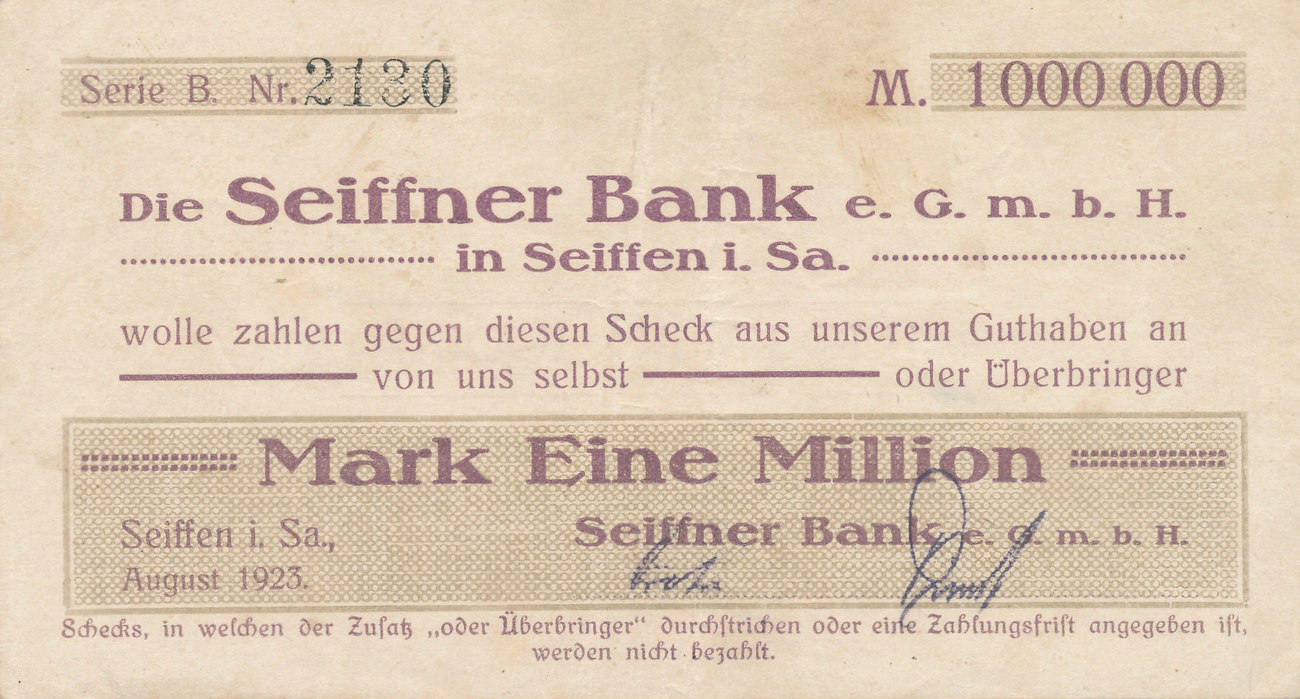 1 Million Mark 1923 Deutsches Reich Sachsen Seiffen Seiffner