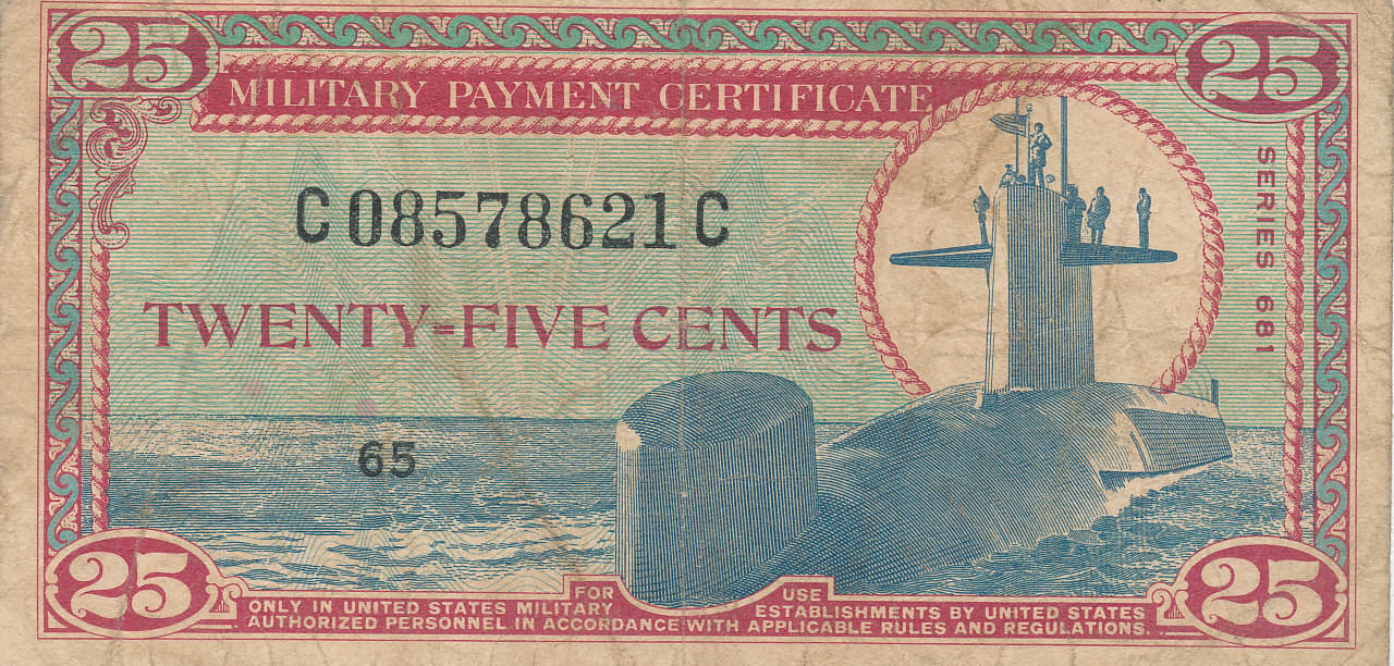 USA 25 Cents (1969-1970) Militärgeld MPC,Military Payment  display picture 1