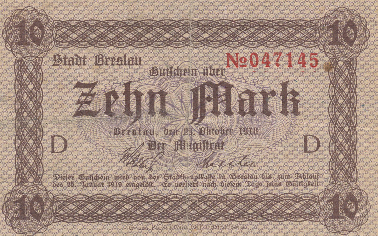 Print germany. Zeulenroda 10 Mark 1918.