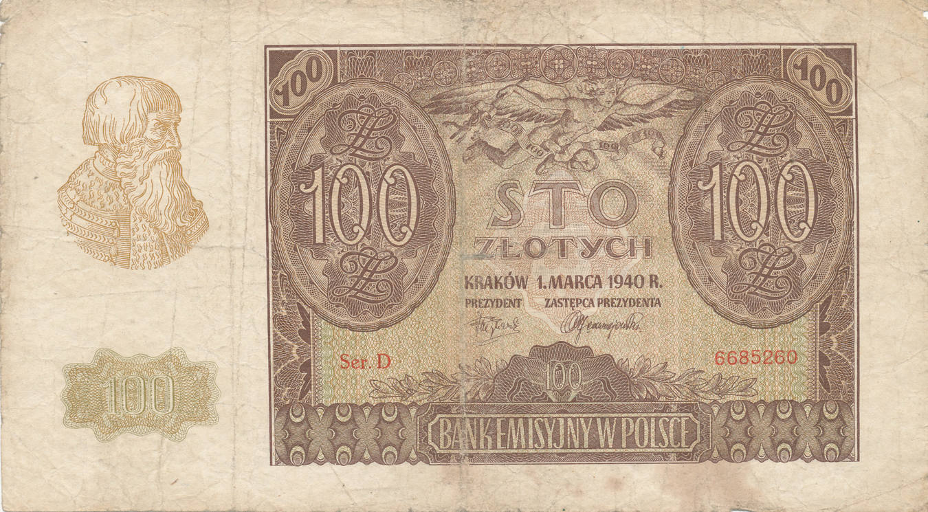 Deutsches Reich, Generalgouvernement, 100 Zlotych 1940 Ro.577,Serie:D ...