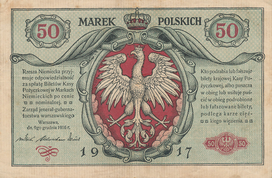 Deutsches Reich,Generalgouvernement Warschau, 50 Marek 1916 Ro.445 ...