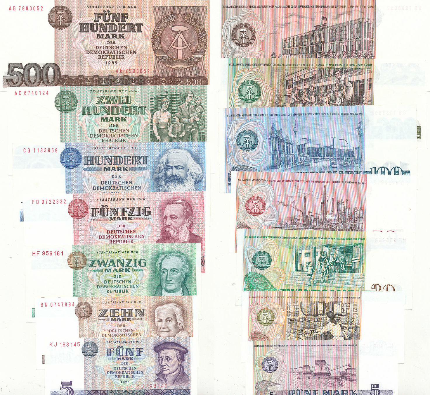 Deutschland,DDR, 5 Mark-500 Mark 1971-1985 Satz DDR Banknoten mit 200 ...