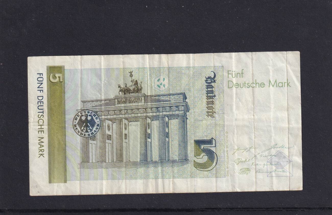 5 Deutsche Mark Schein 1991 Wert BRD, Deutsche Bundesbank, 5 Deutsche Mark 1991 Ro.296a, BRD-40a, Serie