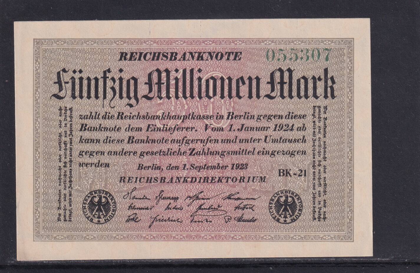 Weimarer Republik, Reichsbank, 50 Millionen Mark 1923 Ro.108h, DEU-123c ...