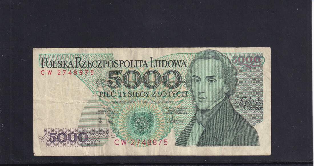 Polen 5000 Zloty 1988 Serie CW 2 Bst Vor KN F IV Flecke MA Shops polen-5000-zloty-1988-serie-cw-2-bst-vor-kn-f-iv-flecke-ma-shops