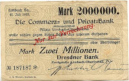 2 Mio Mark 27 Juli 1923 Sachsen Limbach Oberfrohna Vf Ma Shops