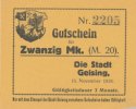 Deutsches Reich, Sachsen, 20 Mark Geising, Stadt, -