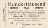 Deutsches Reich, Sachsen, 100ooo Mark Gückelsberg-Flöha, Baumwollspinnerei Heymann, -