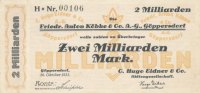 Deutsches Reich, Sachsen, 2 Mrd. Mark Göppersdorf, Hugo Eigner auf Friedr.Anton Köbke, -