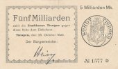 Deutsches Reich, Baden-Würtemberg, 5 Mrd.Mark Tiengen,Stadt, -