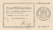 Deutsches Reich, Baden-Würtemberg, 5 Mrd.Mark Tiengen,Stadt, -