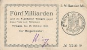 Deutsches Reich, Baden-Würtemberg, 5 Mrd.Mark Tiengen,Stadt, -