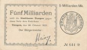 Deutsches Reich, Baden-Würtemberg, 5 Mrd.Mark Tiengen,Stadt, -