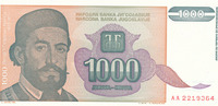Jugoslawien 1000 Dinara 1994 Kassenfrisch I 2.33 US$ Tax included +  10.56 US$ shipping