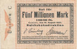 Deutsches Reich,Weimarer Republik, 5 Millionen Mark, Reichbahndirektion Cassel,ohne Wasserzeichen, -