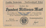 Deutsches Reich,Weimarer Republik, 100 Millionen Mark, Reichbahndirektion Erfurt, -