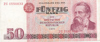 Deutschland,DDR, 50 Mark 1971 Ro.360b Typensatz,Ersatznote, gebraucht III, 5.85 US$ Tax included +  10.56 US$ shipping