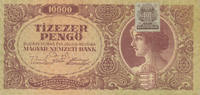Ungarn 10000 Pengö 1945 mit Klebemarke, gebraucht III+, 4.68 US$ Tax included +  10.56 US$ shipping