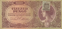 Ungarn 10000 Pengö 1945 mit Klebemarke, gebraucht III+, 4.68 US$ Tax included +  10.56 US$ shipping