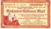 Deutsches Reich,Sachsen, 100 Milionen Mark Glauchau Amtshauptmannschaft, -