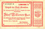 Deutsches Reich,Sachsen, 5 Millionen Mark Glauchau Stadtrat,, -