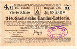 Deutsches Reich, Sachsen, Lotterie Los Leipzig Staatslotterie Einnahne, C.Louis Taeuber, -