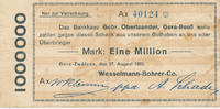Deutsches Reich, Thüringen, 1 Million Mark Gera-Zwötzen, Wesselmann-Bohrer-Co. , A. -G. auf Bankhaus Gebr.Oberlaender, -