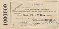 Deutsches Reich, Thüringen, 1 Million Mark Gera-Reuß, Wesselmann-Bohrer-Co. , A. -G. auf Bankhaus Gebr.Oberlaender, -