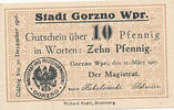 Deutsches Reich,Westpreußen, 10 Pfennig Gorzno,Magistrat, -