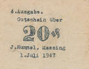 Deutschland, Alliierte Besatzung 20 Pfennig Massing, Bayern, Fa. J. Hummel Warenhaus, -