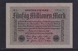 Weimarer Republik, Reichsbank, 50 Millionen Mark Ro.108c, DEU-122c, Papier grau, Wz. Kreuzblüten, FZ: schwarz, Serie: N 1, -