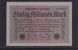 Weimarer Republik, Reichsbank, 50 Millionen Mark Ro.108c, DEU-122c, Papier grau, Wz. Kreuzblüten, Serie: AB, KN dunkelgrün, -