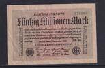 Weimarer Republik, Reichsbank, 50 Millionen Mark Ro.108j, DEU-123f, Papier Weiß, Wz. Rauten , KN: 6 stellig ,FZ: schwarz GB, -